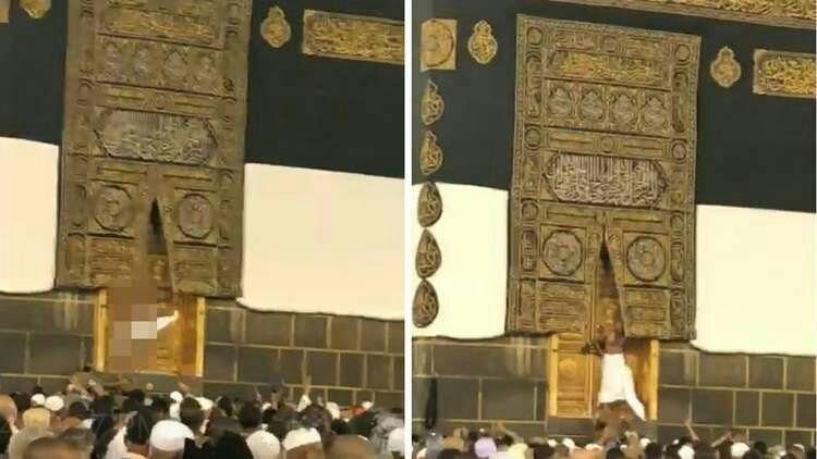 شاهد.. رجل يفاجئ الجميع ويحاول فتح باب الكعبة.. حصل ما لم يتوقعه قبل تدخل الأمن