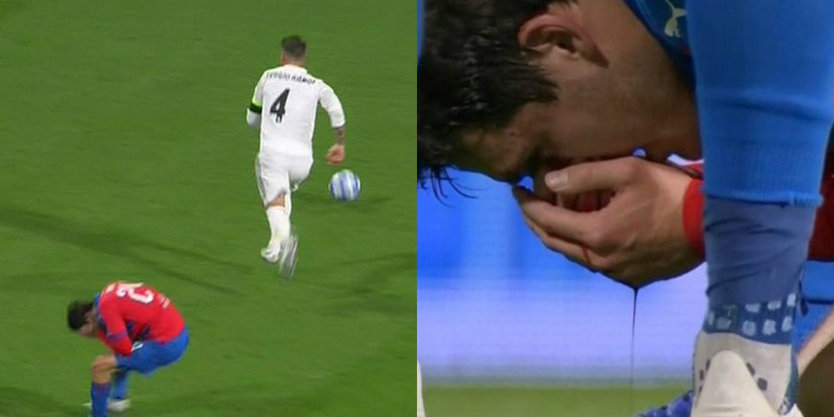 سيرجيو راموس يعتدي على لاعب فيكتوريا بلزن