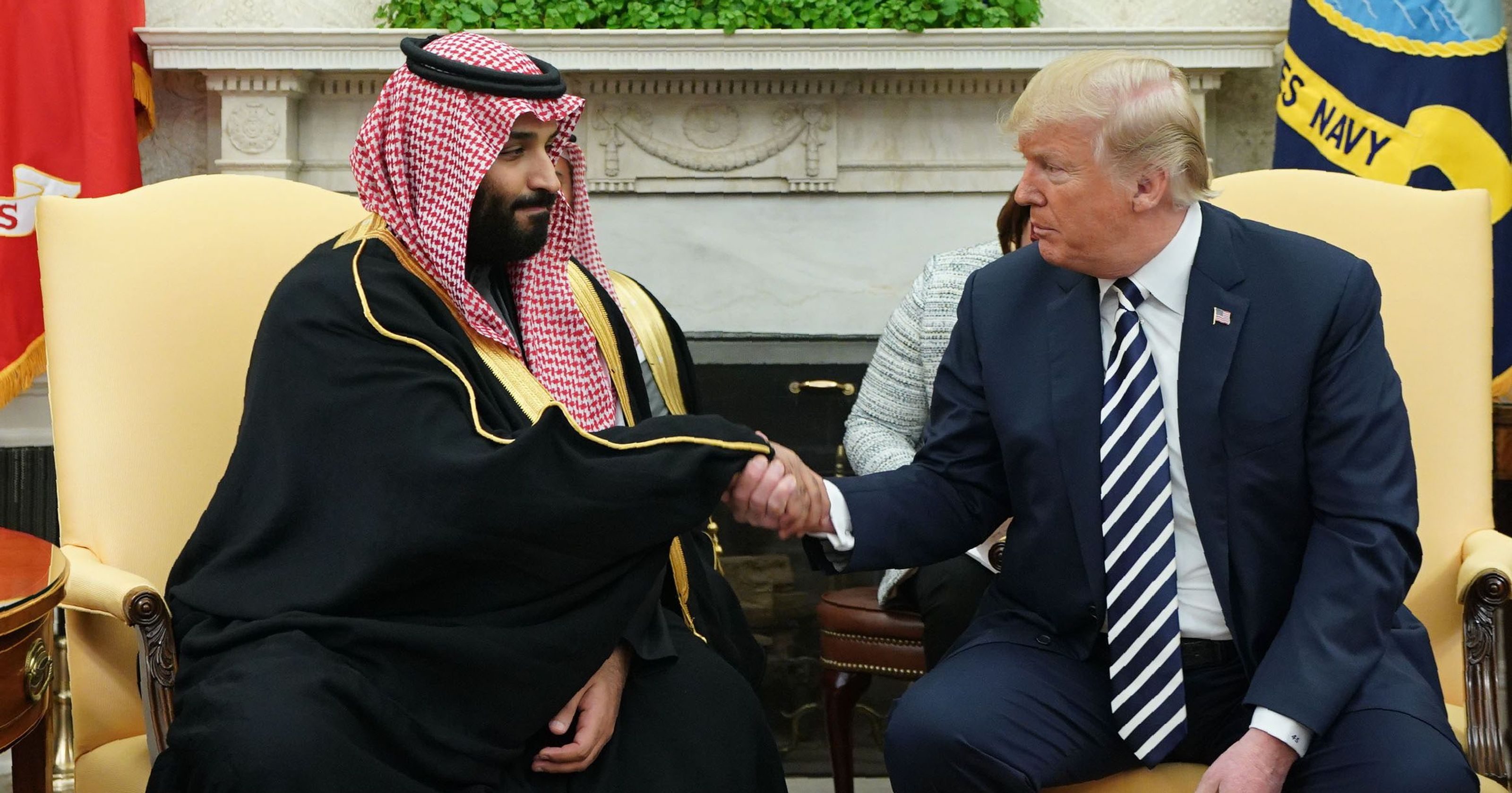 الرئيس الأمريكي دونالد ترامب وولي العهد السعودي محمد بن سلمان في واشنطن/ رويترز