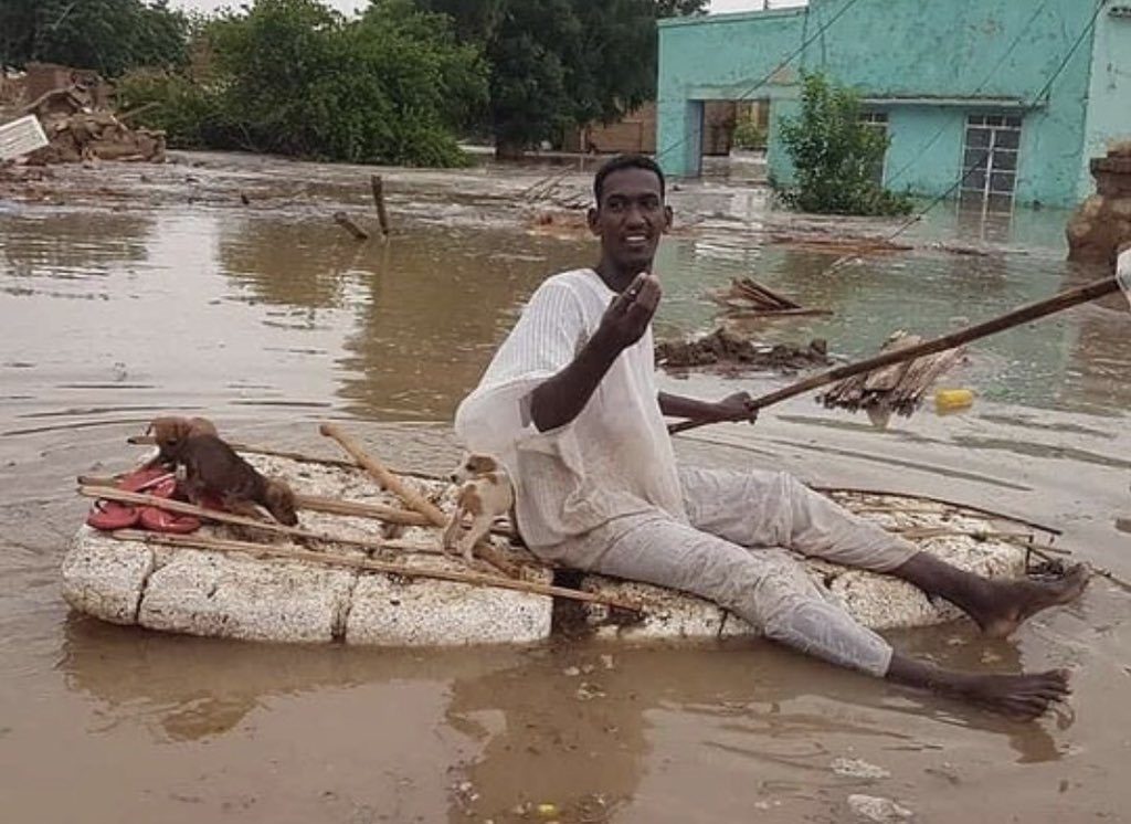 صور إنسانية في السودان رغم الخسائر..  أحدهم أنقذ كلاباً وهو لا يملك قارباً، وآخرون يغنون رغم الألم