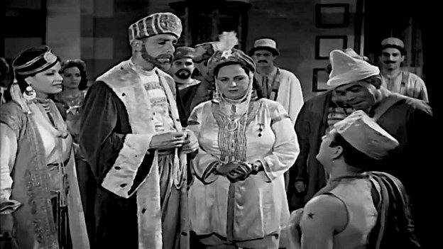 من فيلم "ألف ليلة وليلة" علي الكسار وحامد مرسي وعقيلة راتب ولطفي الحكيم