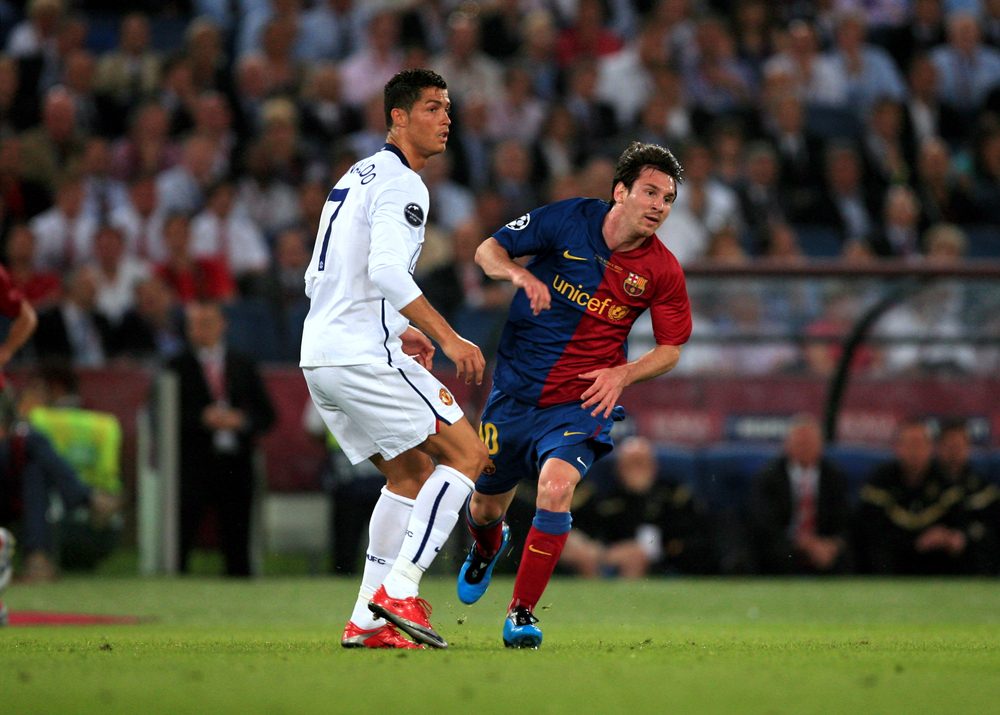 ليونيل ميسي و كريستيانو رونالدو في نهائي دوري أبطال أوروبا 2009 
