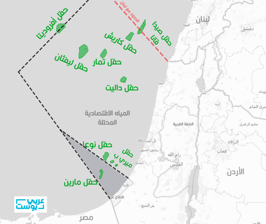خريطة حقول الغاز الإسرائيلية